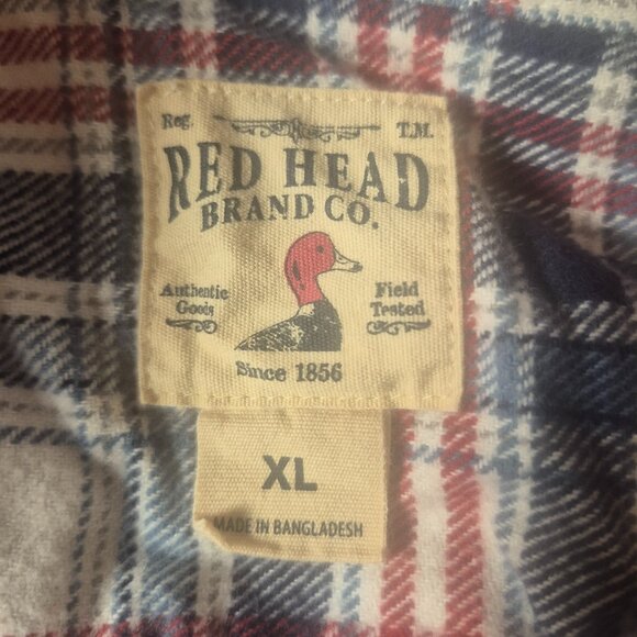 Red Head Brand Mens XL Flannel Shirt Blue Red Plaid Long Sleeve Cotton - Picture 3 of 6